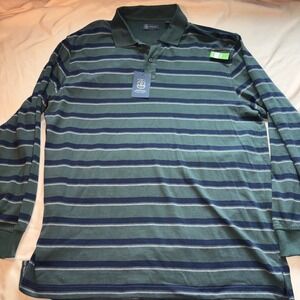 Arrow Mens Long Sleeve Striped Polo Shirt Green Navy Blue XL NWT
